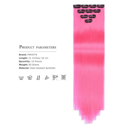 10x Clip-in Haarverlängerung Pink 50cm – Bunt & Glänzend