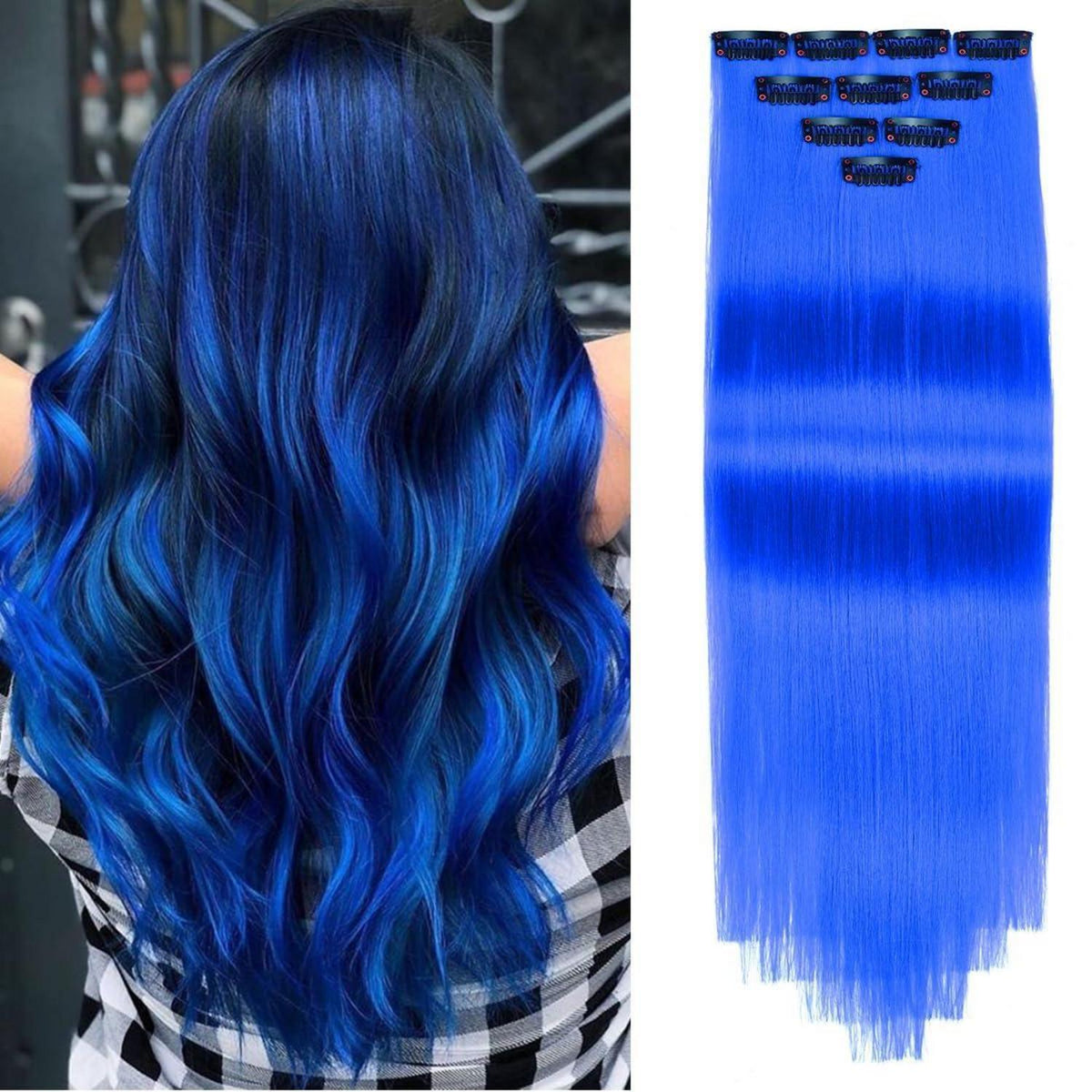 10x Clip-in Haarverlängerung Bunt 50cm Party Cosplay