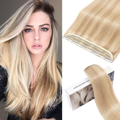 Echthaar Clip-In Extension Aschblond/Weißblond 55cm