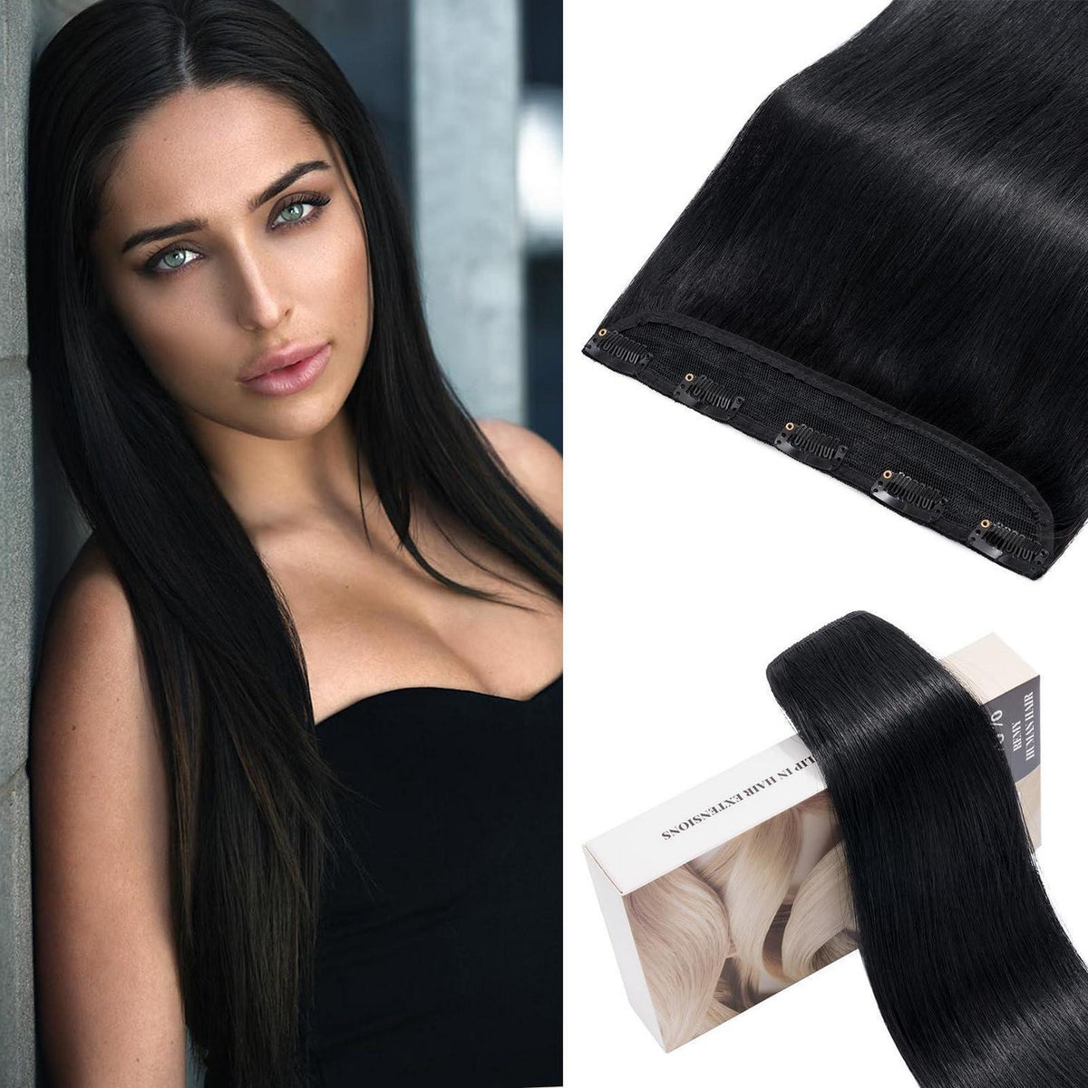 Echthaar Clip-In Extension Schwarz 30cm (40g)