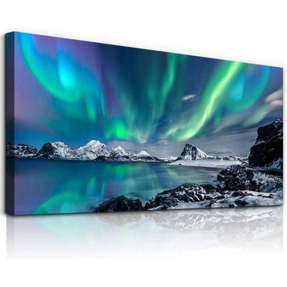 Nordlicht Leinwandbild XXL – Polarlichter Landschaft mit Rahmen