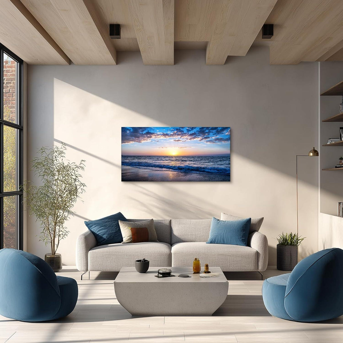 Leinwandbild Sonnenuntergang Strand Meer Landschaft Modern