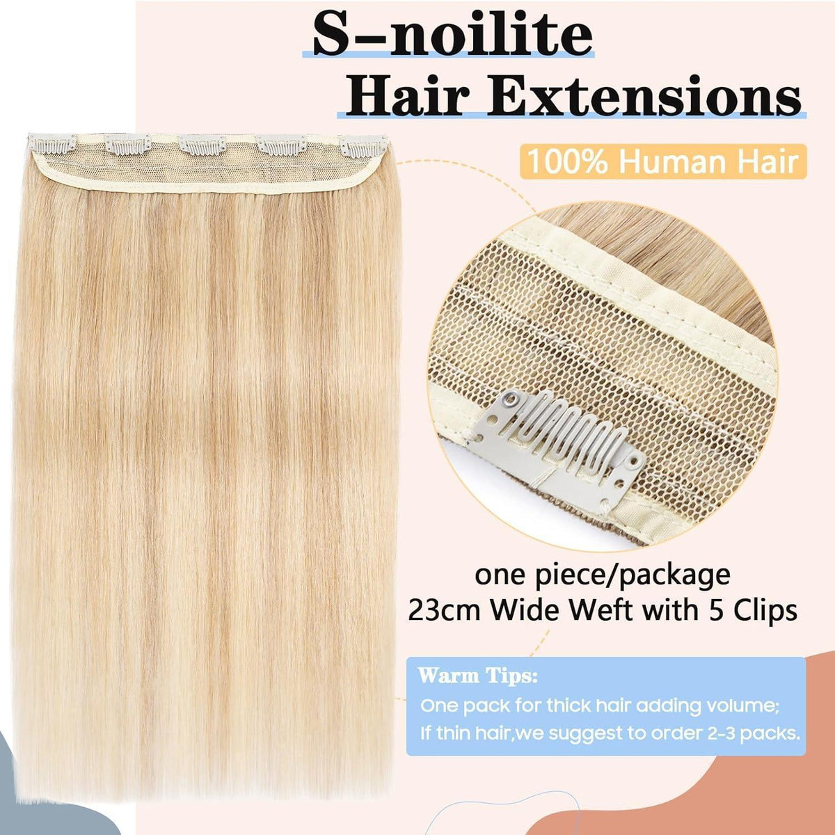 Echthaar Clip-In Extension Aschblond/Weißblond 40cm
