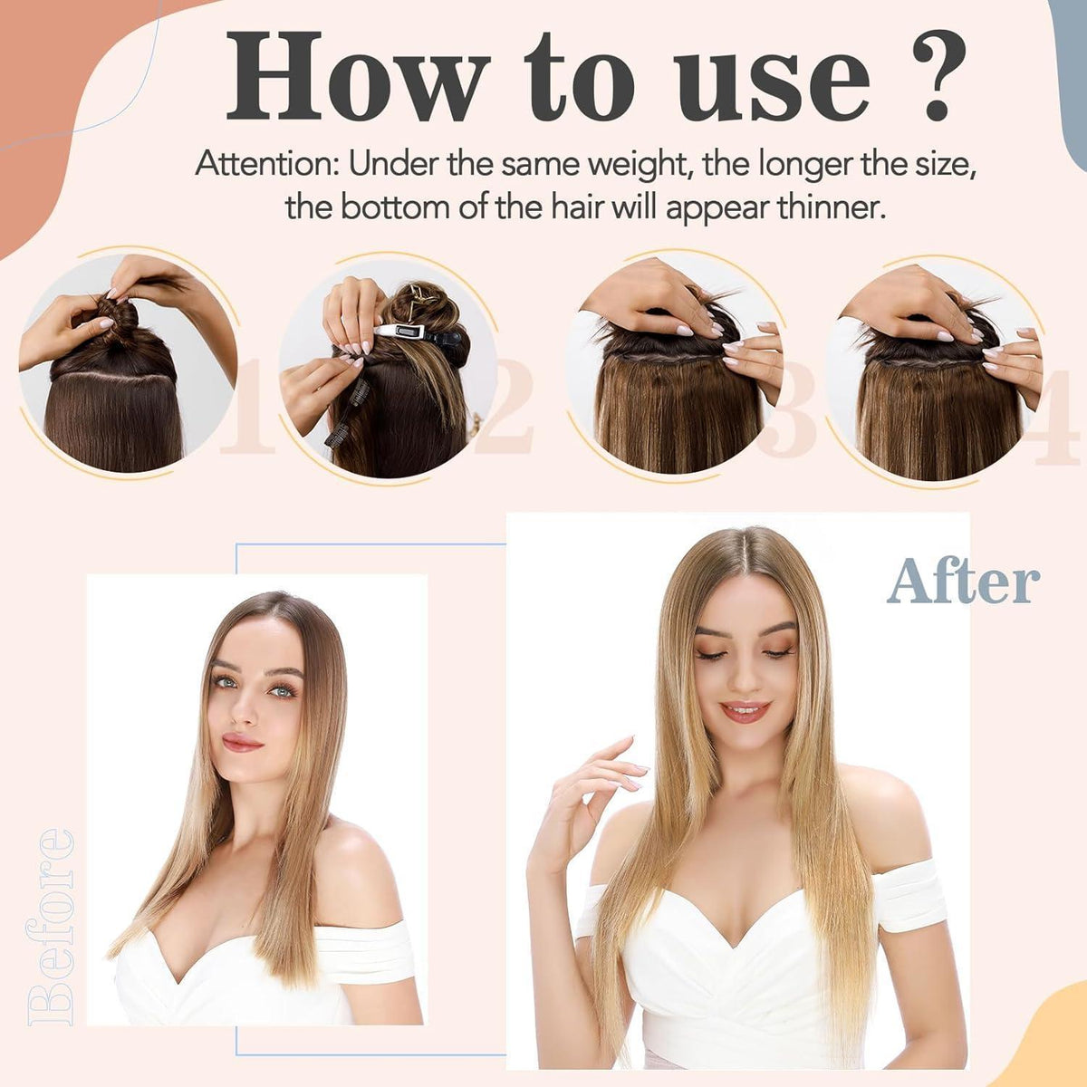 Echthaar Clip-In Extension Aschblond/Weißblond 40cm