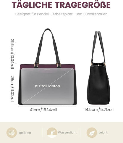 Damen Aktentasche 15,6 Zoll Schwarz Elegant Business Laptoptasche