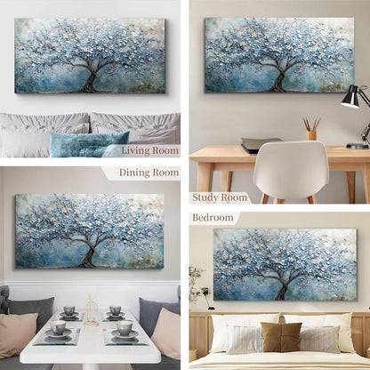 Blühender Baum Wandbild XXL – Baum des Lebens Blau Leinwandbild