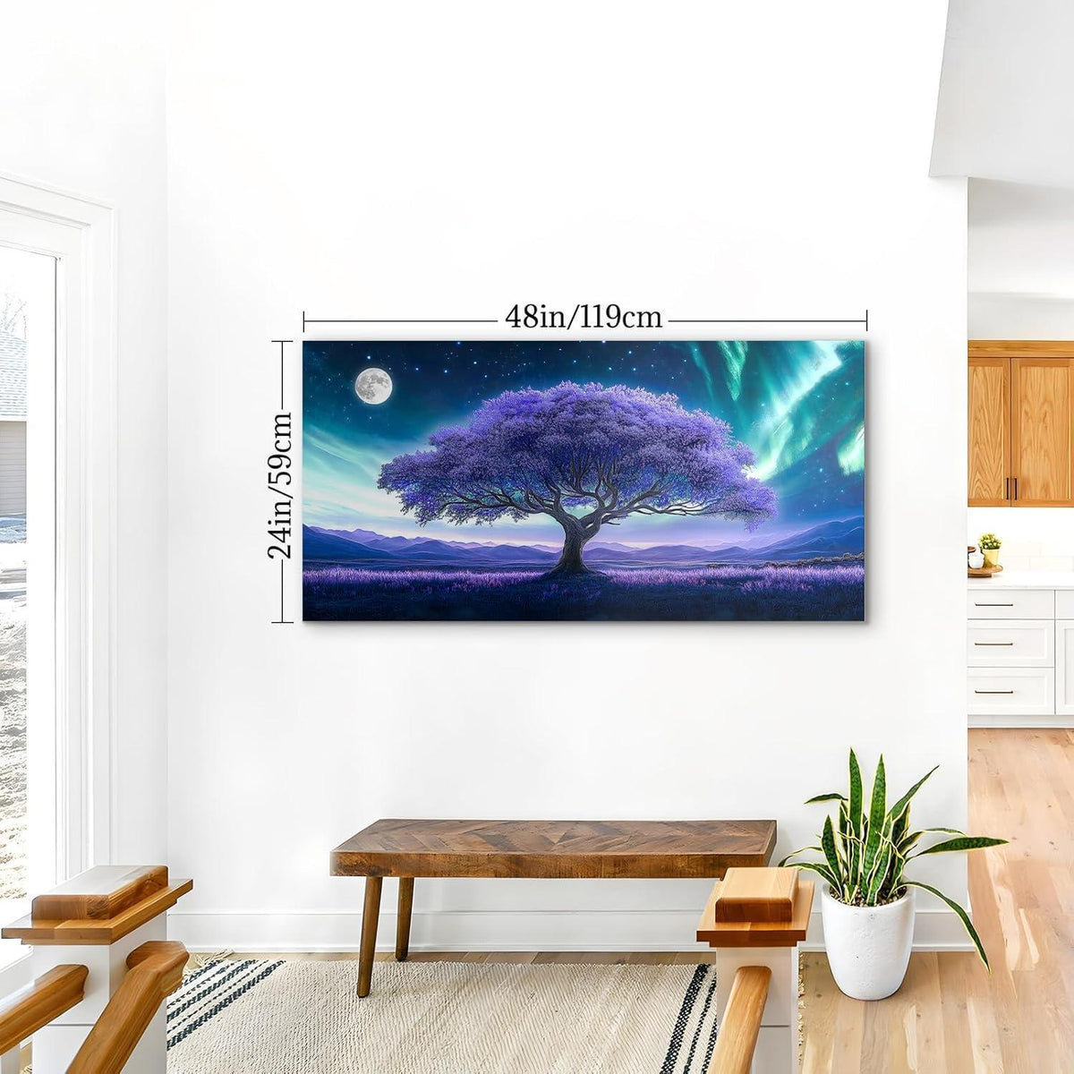 Lila Baum des Lebens Wandbild XXL – Abstraktes Leinwandbild