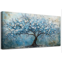 Blühender Baum Wandbild XXL – Blaues Leinwandbild Lebensbaum