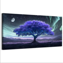 Lila Baum des Lebens Wandbild XXL – Abstraktes Leinwandbild