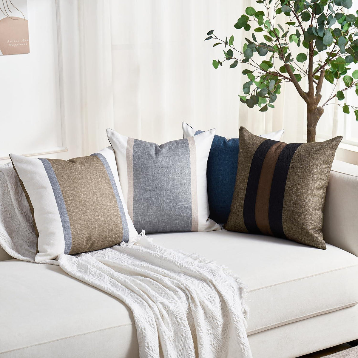 2x Kissenbezug 45x45 gestreift | Braun Schwarz | Dekorativ