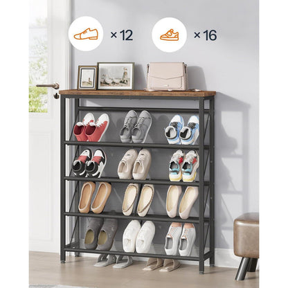 5-stufiges Schuhregal Vintagebraun & Schwarz – Schuhablage platzsparend