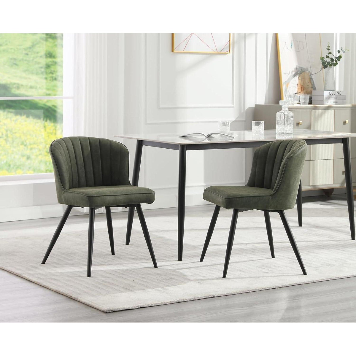Moderner Küchenstuhl Set (2x) Grün, Esszimmerstuhl in Lederoptik