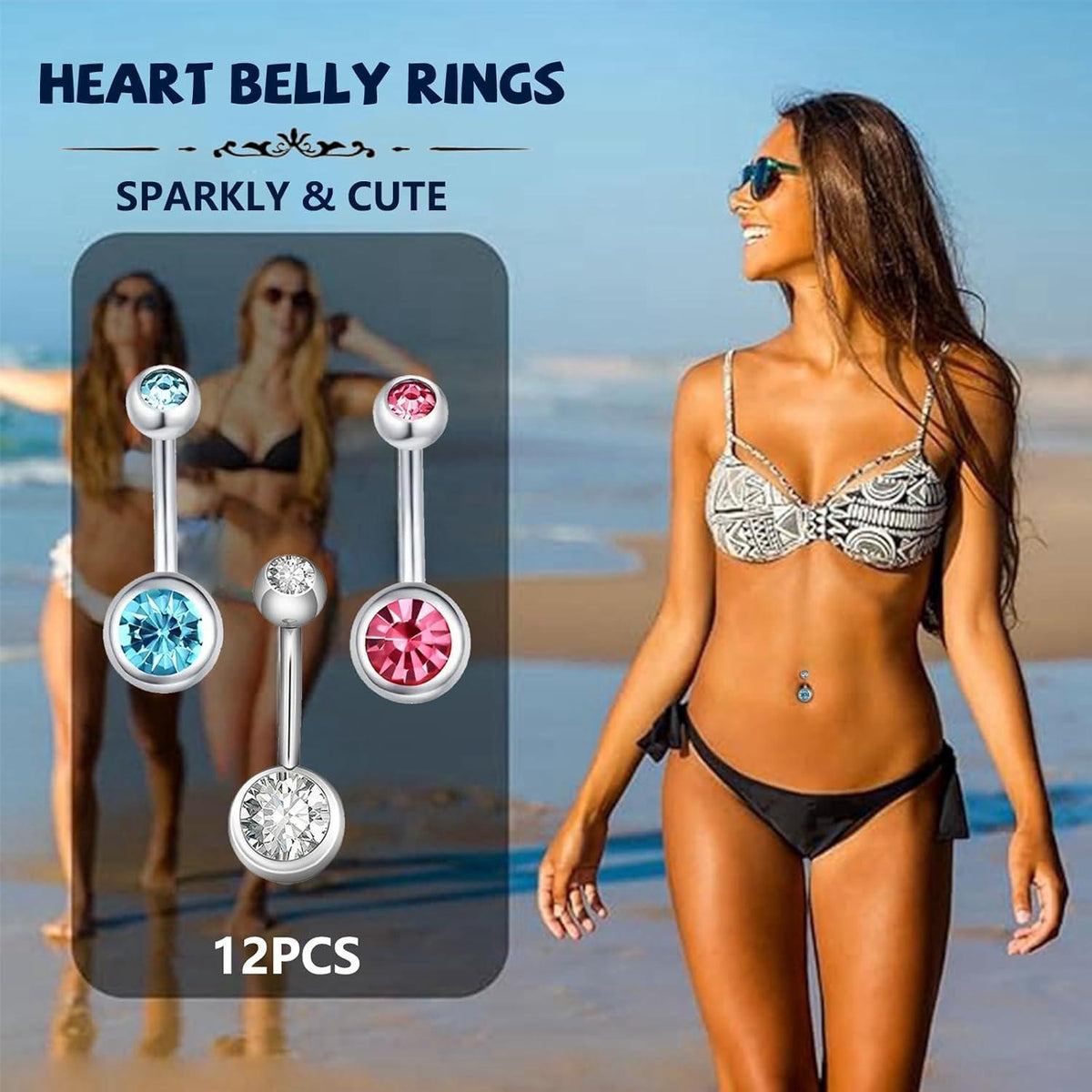 Bauchnabelpiercing 14G Edelstahl Hypoallergen 12 Stück Set