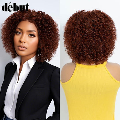 Echthaar Curly Bob Perücke 35cm, Kleberlos, Vorgezupft