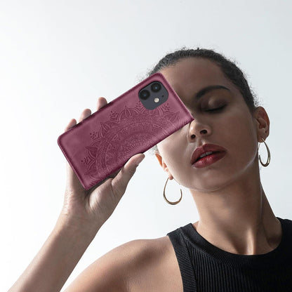 iPhone 11 Hülle Flip Wallet mit Kartenfach & Ständer Weinrot in Lederoptik