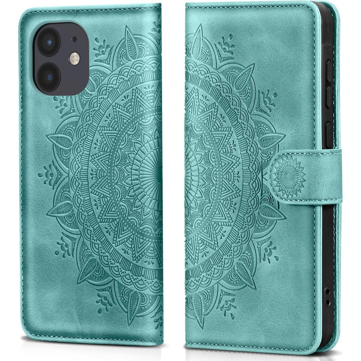 iPhone 11 Hülle mit Kartenfach, Ständer & Magnetverschluss - Grün in Lederoptik