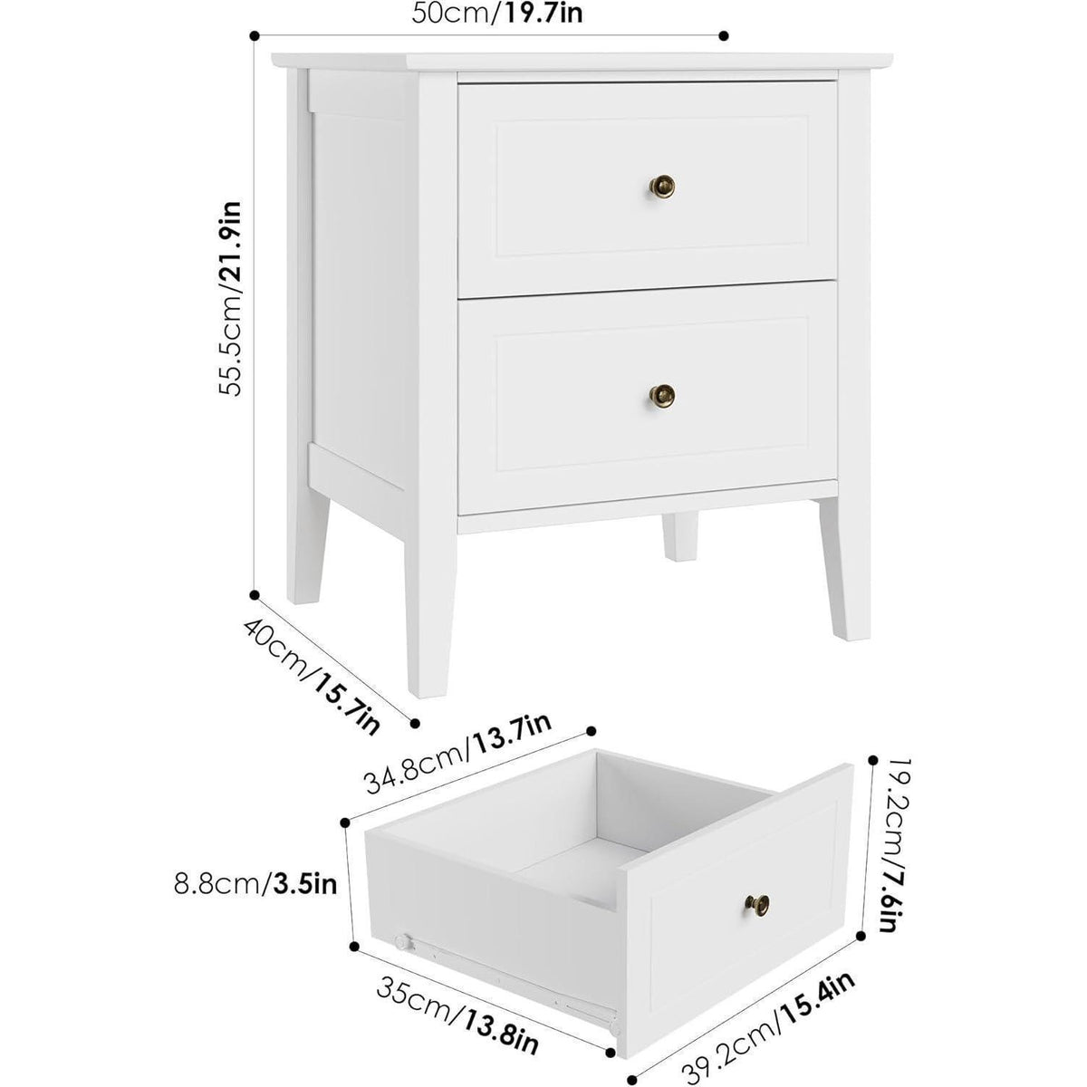 Weißes Schlafzimmer-Set mit Kommode & 2 Nachttische