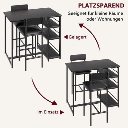 Bartisch Set mit Barhockern & Regalen – Industriell Schwarz