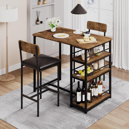 Bartisch Set 3-teilig mit Stühlen & Stauraum – Industriedesign