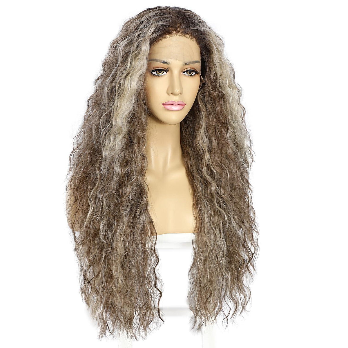 Lockige Ombre Grau Synthetische Lace Front Perücke 26 Zoll