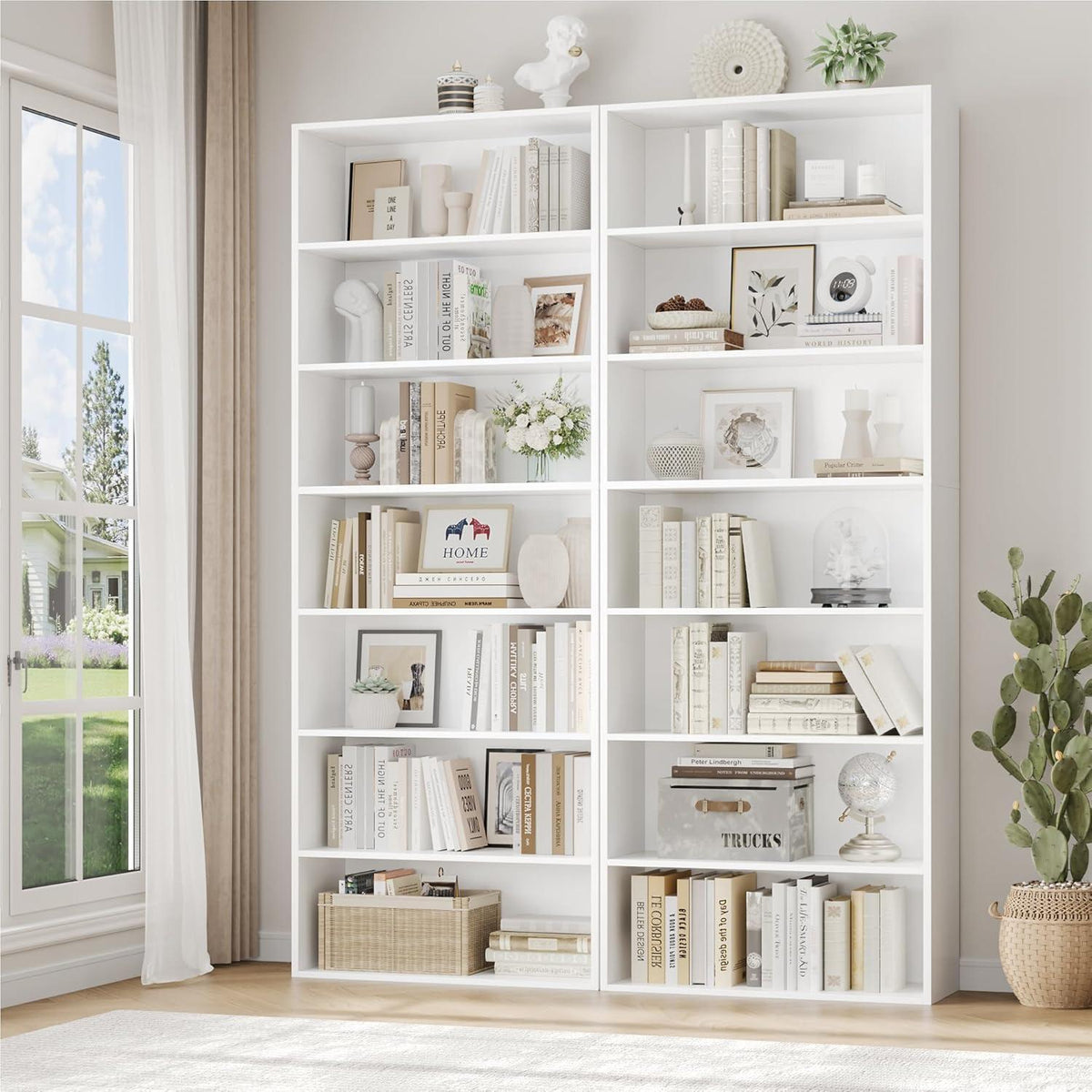 7-reihiges Bücherregal weiß – Standregal für Wohnzimmer & Büro