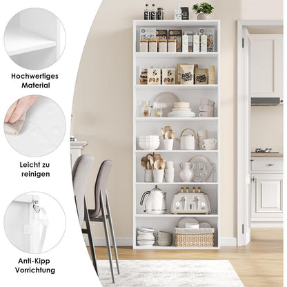 7-reihiges Bücherregal weiß – Standregal für Wohnzimmer & Büro