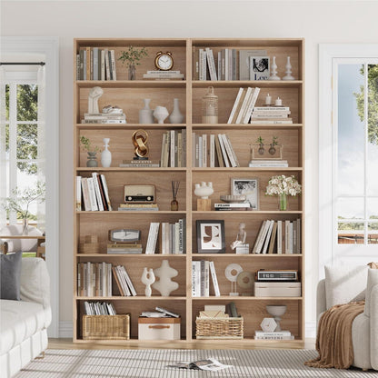 7-reihiges Bücherregal Eiche | Standregal für Wohnzimmer & Büro