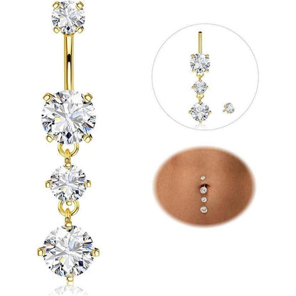 Bauchnabelpiercing Titan 14G mit Zirkonia, Silber/Gold