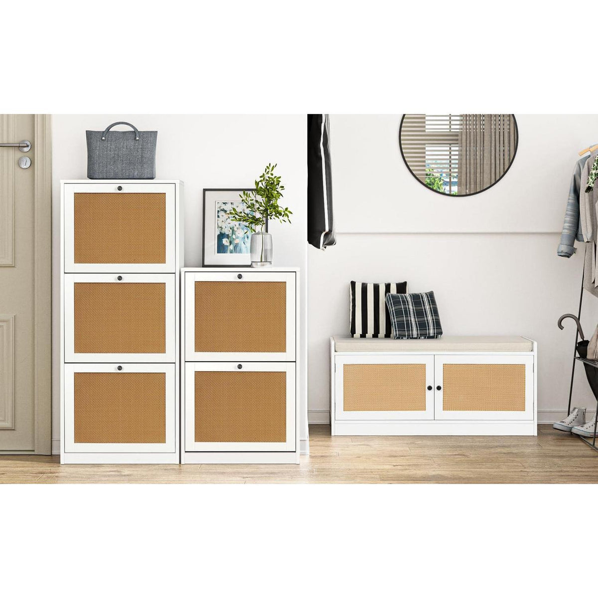 Schuhbank mit Sitzfläche | Flur Organizer | Weiß