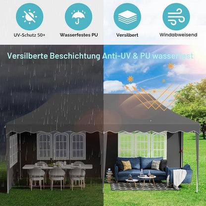 3x6 Pavillon Faltbar, Wasserdicht & Stabil für Garten & Events