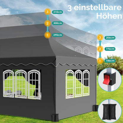 3x6 Pavillon Faltbar, Wasserdicht & Stabil für Garten & Events