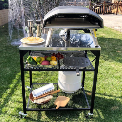 Edelstahl Grillwagen mit 3 Etagen, multifunktionaler Outdoor-Küchenwagen