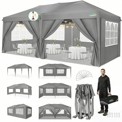 Faltpavillon 3x6m mit 6 Seitenwänden – Grau, wasserdicht & stabil