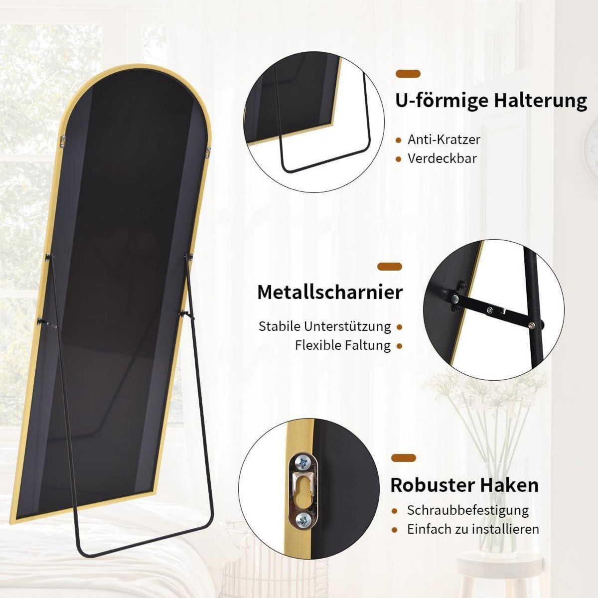 Ganzkörperspiegel Bogen Gold – Stand- & Wandspiegel 171x76cm