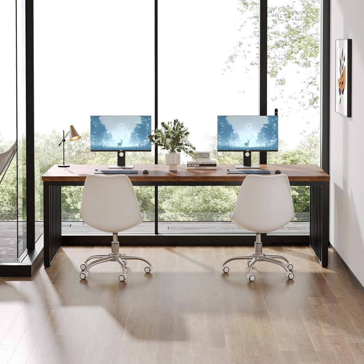 Großer Schreibtisch 180cm – Home Office PC Tisch Braun/Schwarz