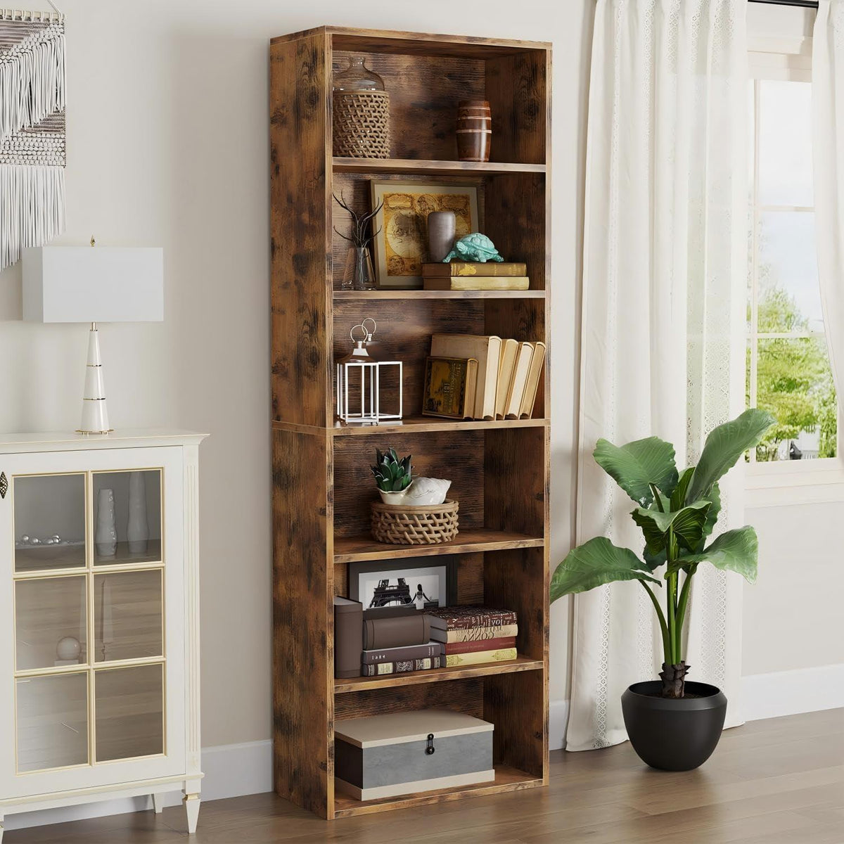 Bücherregal 6 Ebenen | Modernes Holzregal für Wohnzimmer & Büro