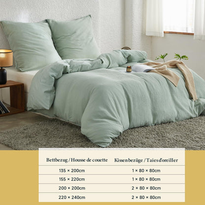 Musselin Bettwäsche Set 220x240 cm, Mintgrün, Atmungsaktiv & Weich