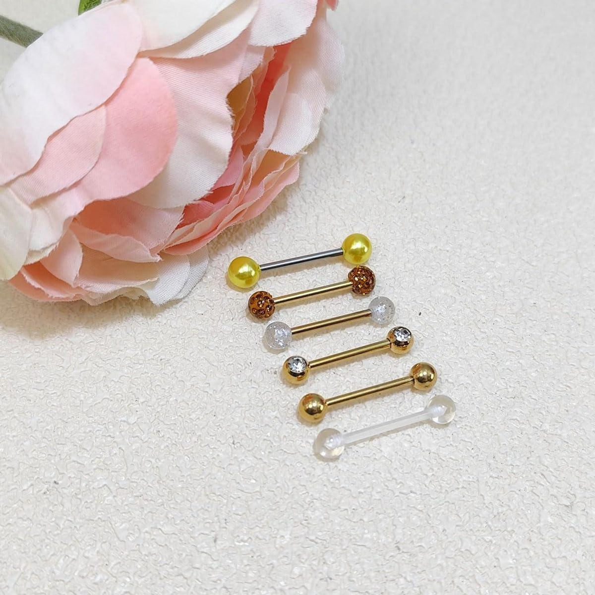 Zungenpiercing Set 6 Stück Chirurgenstahl 16mm 14G mit Kugeln