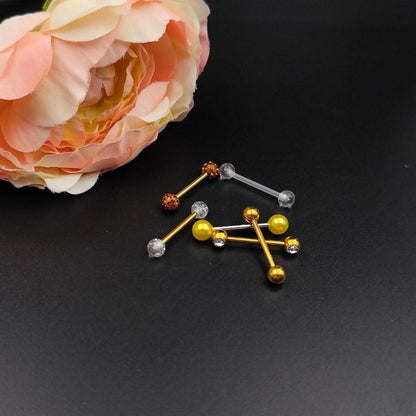 Zungenpiercing Set 6 Stück Chirurgenstahl 16mm 14G mit Kugeln