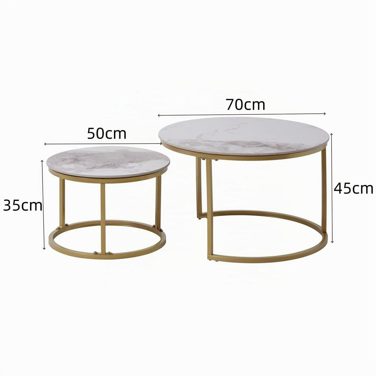 Runder Couchtisch Pandora Sinterstein, Goldrahmen, 70x70cm
