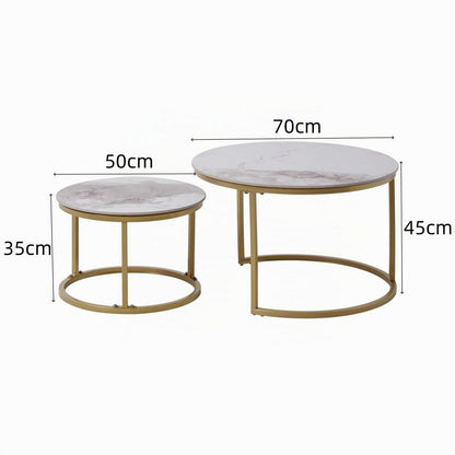 Runder Couchtisch Pandora Sinterstein, Goldrahmen, 70x70cm