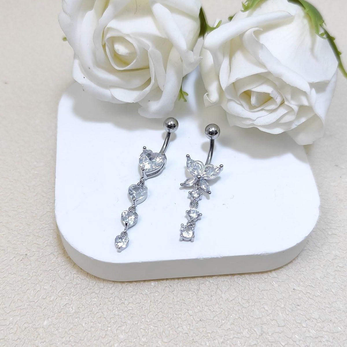 Bauchnabelpiercing 2er Set 10mm Herz Anhänger Chirurgenstahl Silber Gold