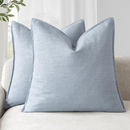 Leinen Kissenbezüge 2er Set Himmelblau 45x45 cm Boho Deko