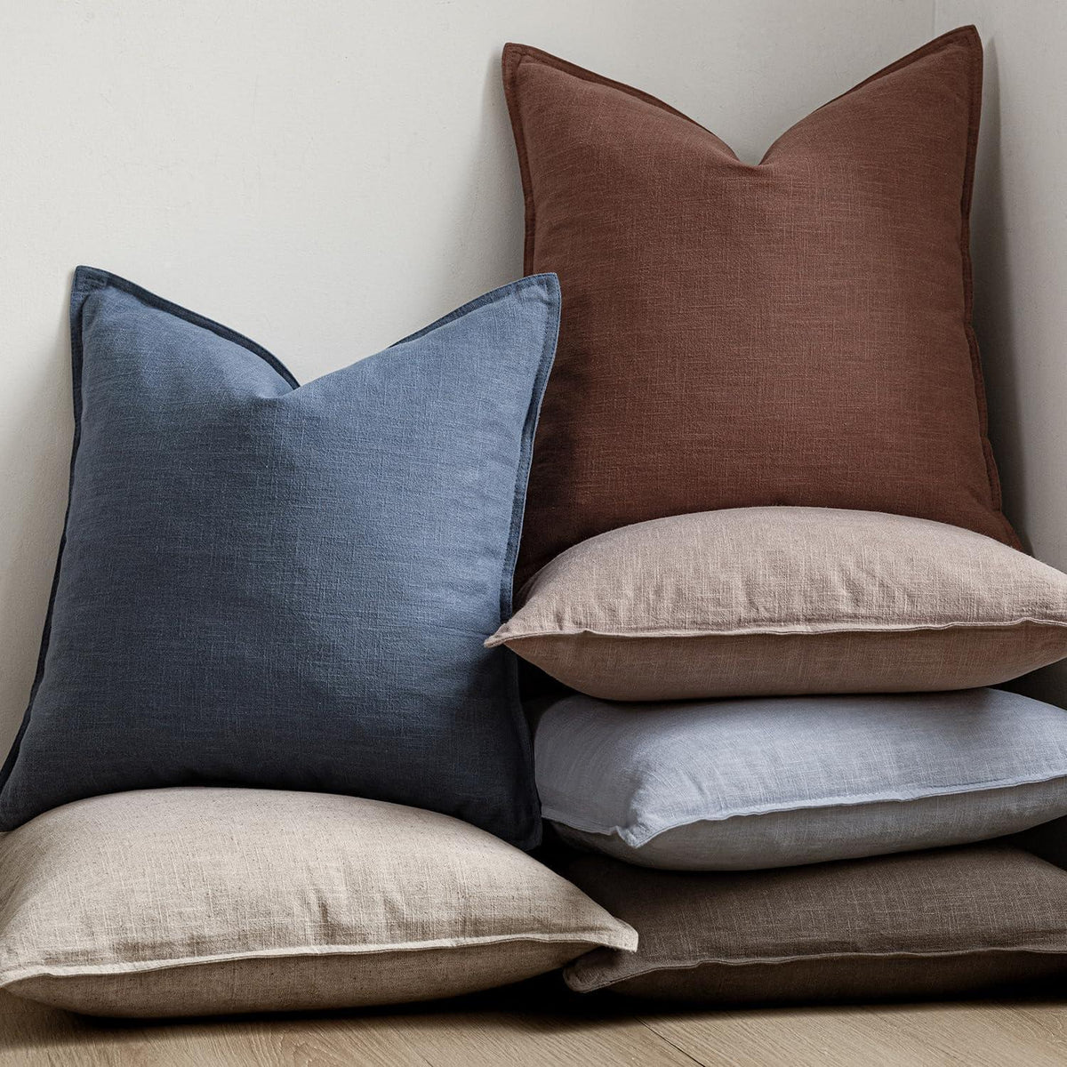 Leinen Kissenbezüge 2er Set Himmelblau 45x45 cm Boho Deko