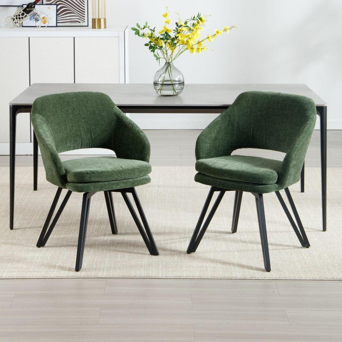2er Set Esszimmerstühle Grün, Chenille Polsterstühle drehbar