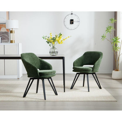 2er Set Esszimmerstühle Grün, Chenille Polsterstühle drehbar