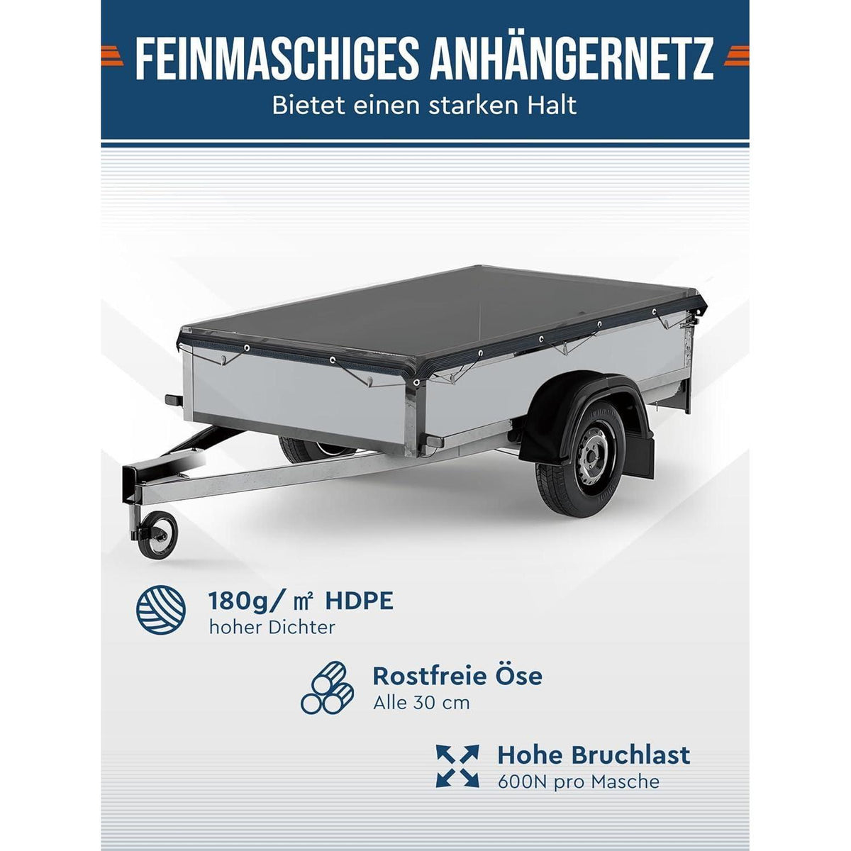 Feinmaschiges Anhängernetz 2x3m mit Spannseil – Ladungssicherung