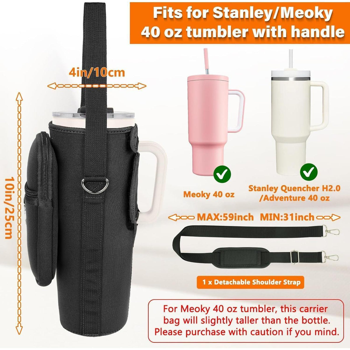 Trinkflaschen Tasche für 40oz Stanley & Meoky Becher mit Schultergurt