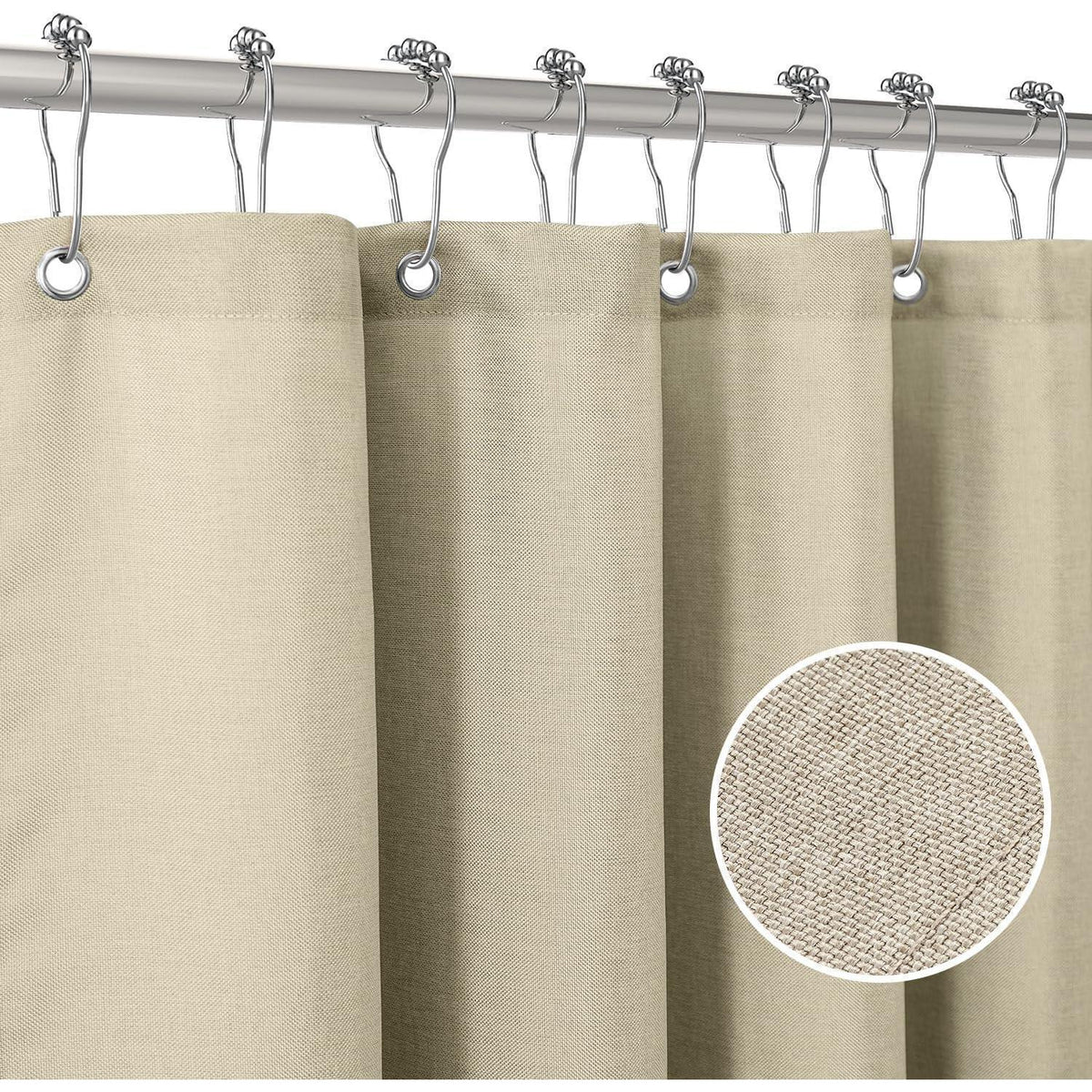 Leinen Duschvorhang mit Metallringen Taupe 122x182cm