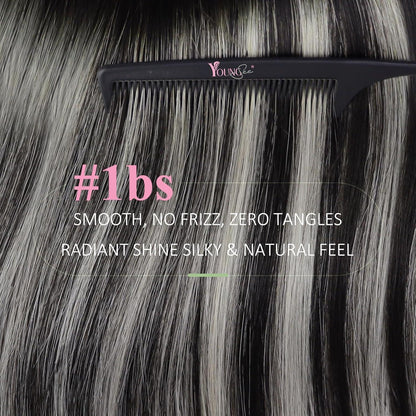 Echthaar Tape Extensions Ombre Schwarz Silber 60 cm